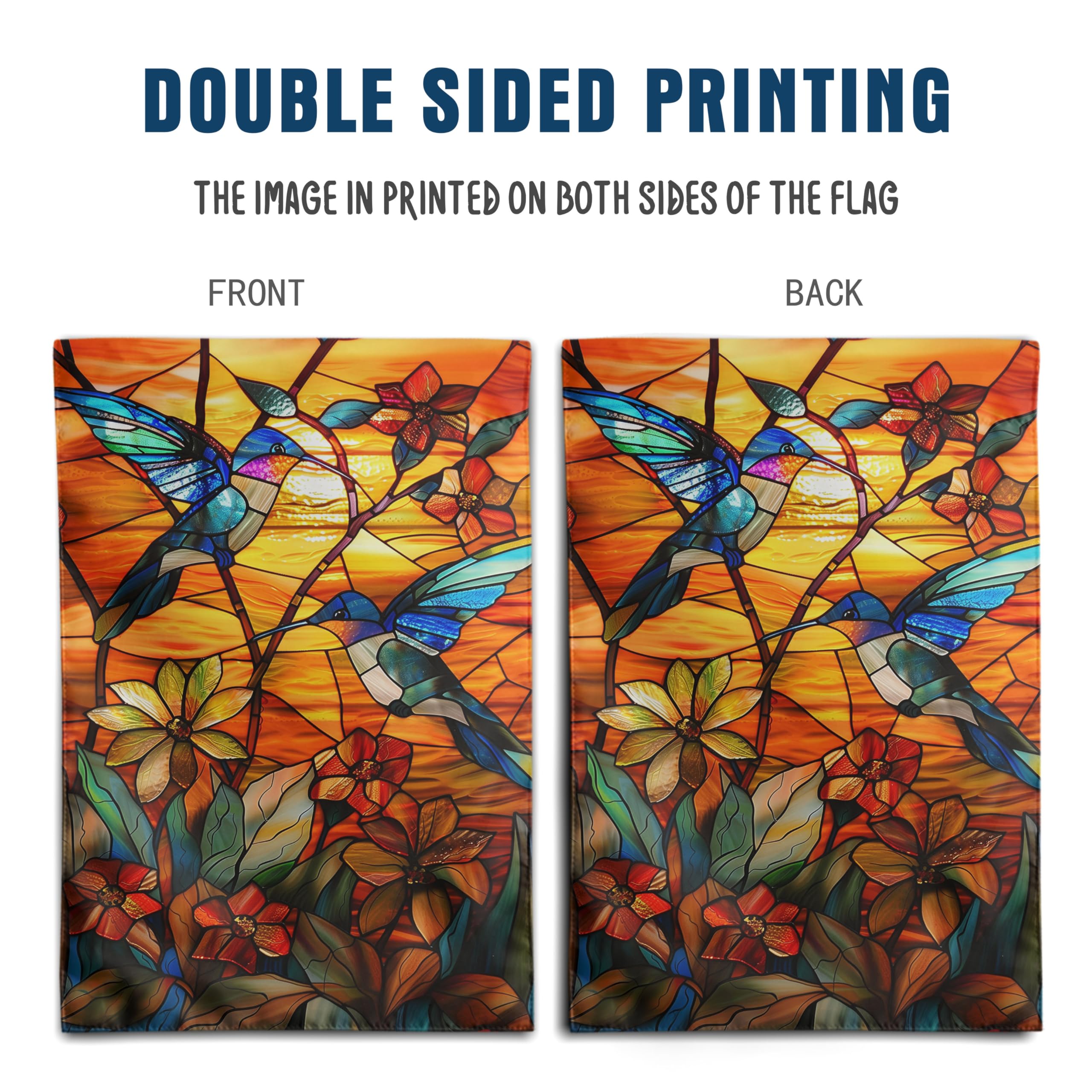 DZGlobal stained glass hummingbird flag fabric sways in wind for dynamic outdoor display