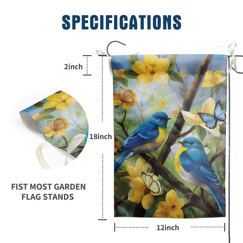 DZGlobal close-up of floral bluebird flag shows vivid printed design