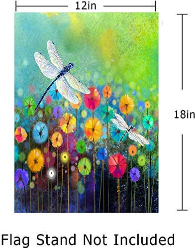 DZGlobal Summer Flowers flag with dragonfly back view showing color durability.