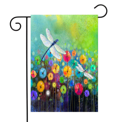 DZGlobal Summer Flowers flag with dragonfly front view for porch charm.