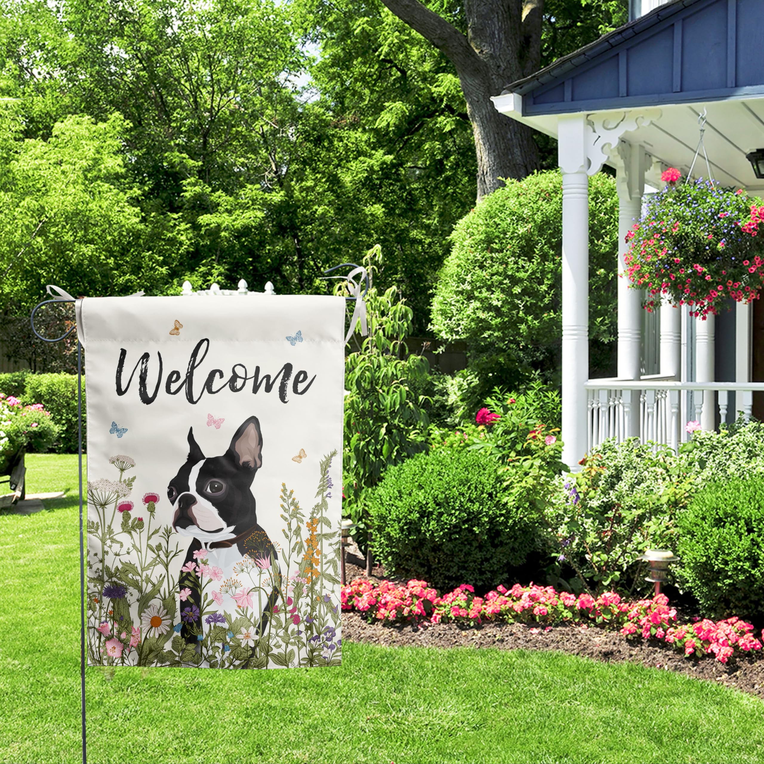 DZGlobal welcome garden flag creates inviting entryways for visitors.