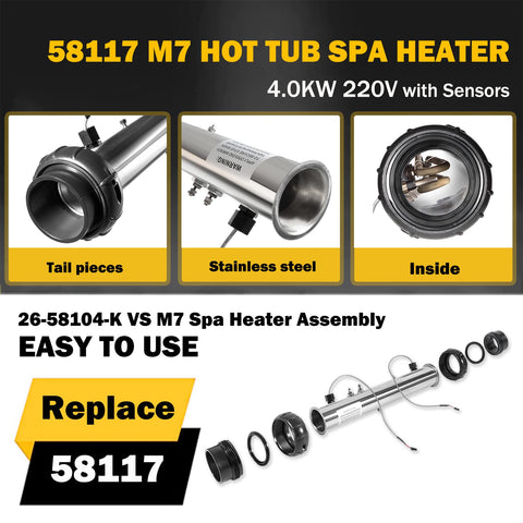 E-cowlboy 58117 heater assembly compatible with M7-series for flexible spa upgrades.