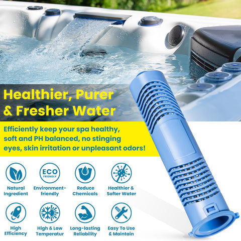 E-cowlboy mineral cartridge reduces chemical needs and odors in hot tubs