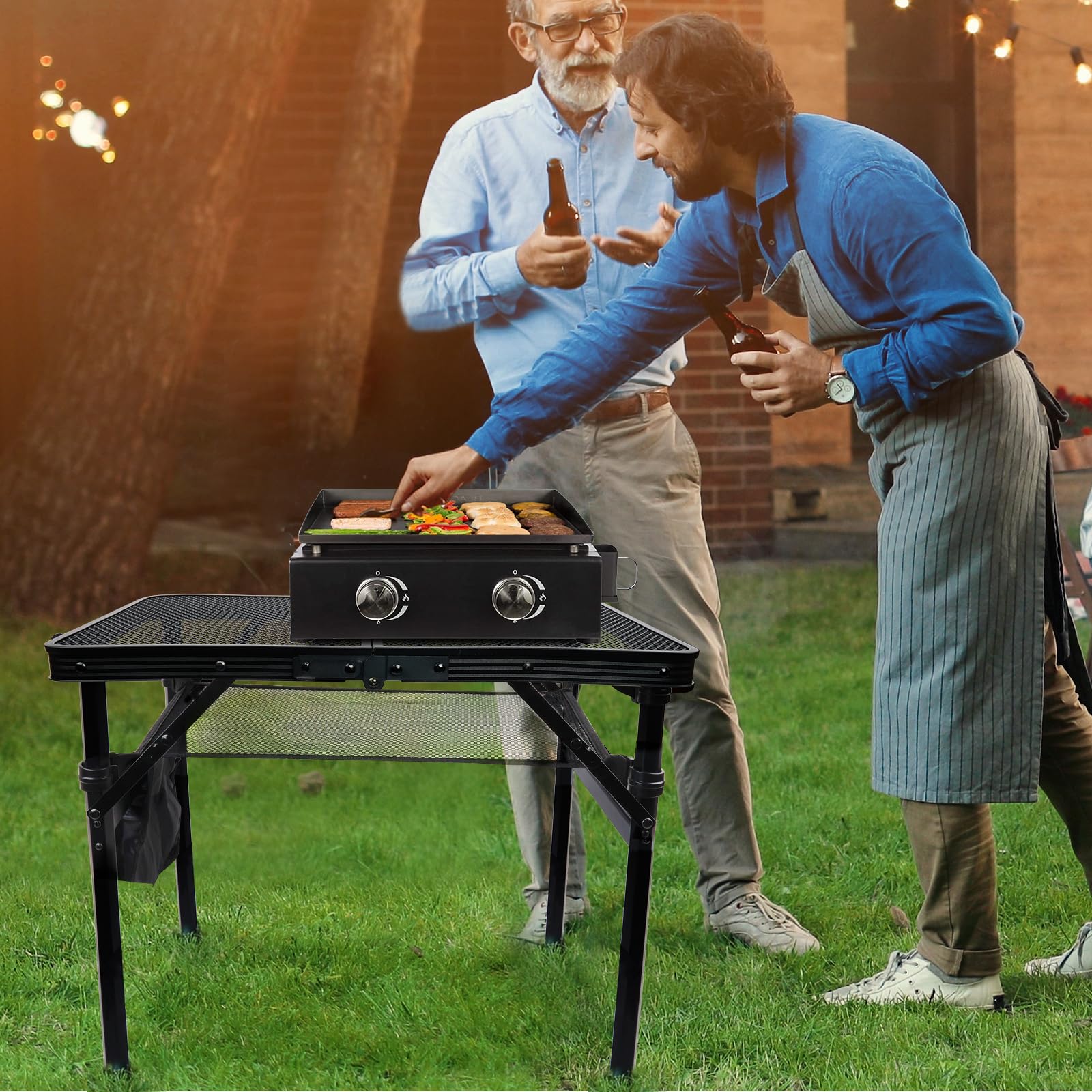 E EASTSTORM folding picnic table setup in a park for a quick gathering.