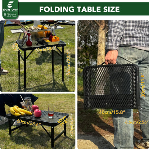 E EASTSTORM folding table storage pocket keeps utensils within reach.