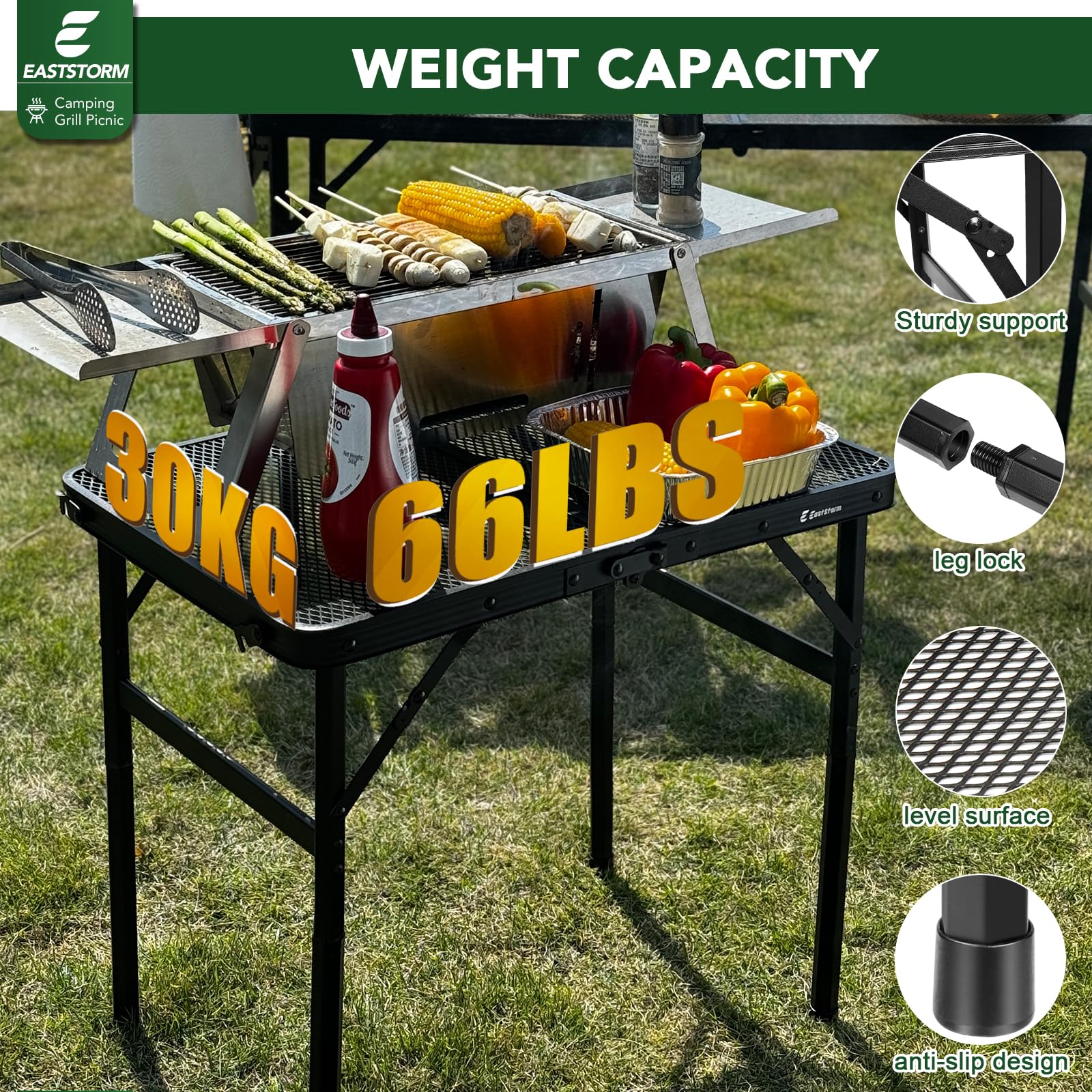E EASTSTORM picnic table top mesh shows a durable surface for meals outdoors.