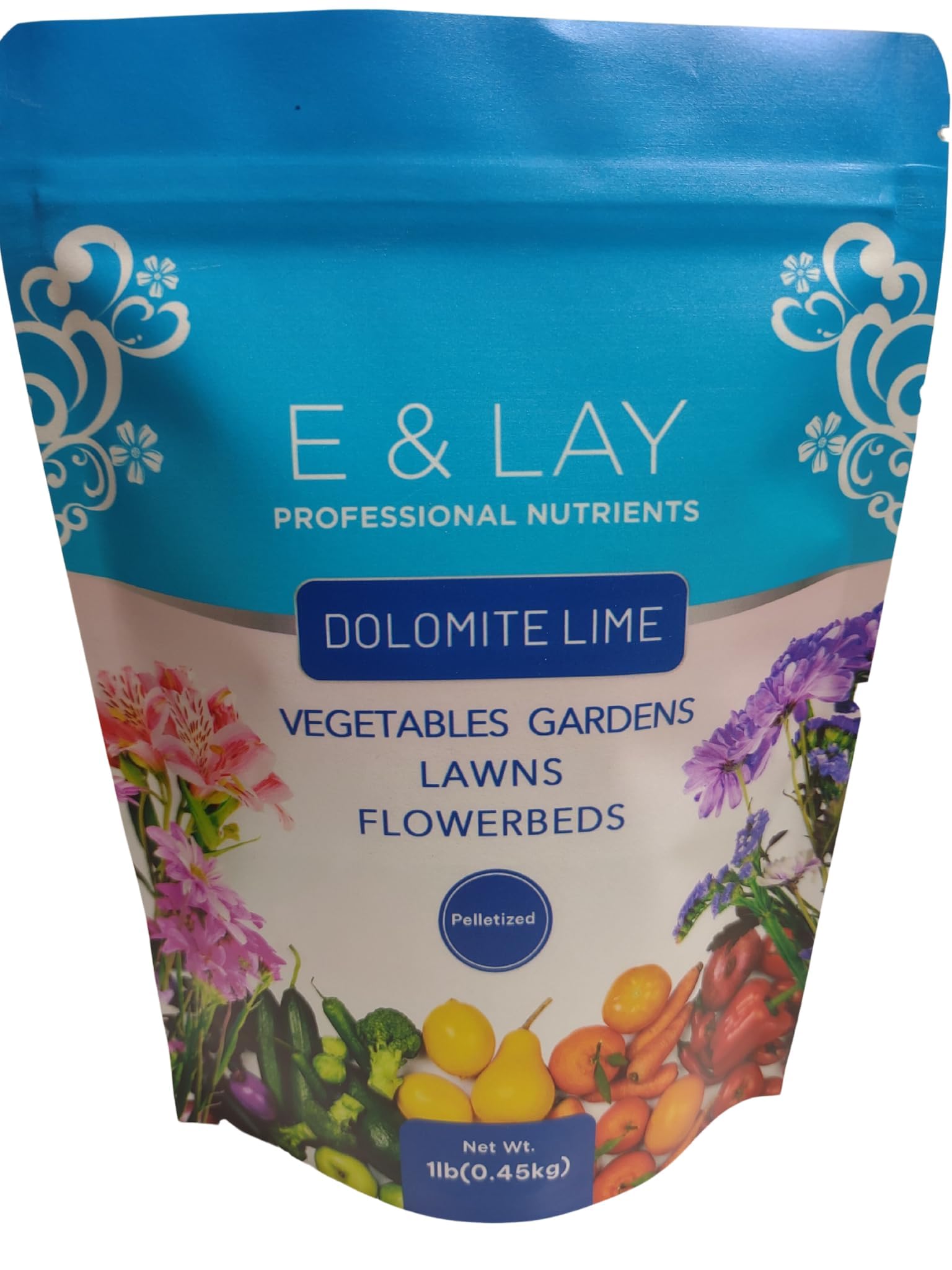 E & LAY Dolomite lime granules in a bag balance soil pH and nutrients.