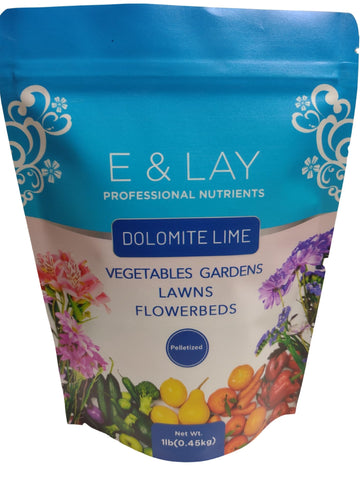 E & LAY Dolomite lime granules in a bag balance soil pH and nutrients.