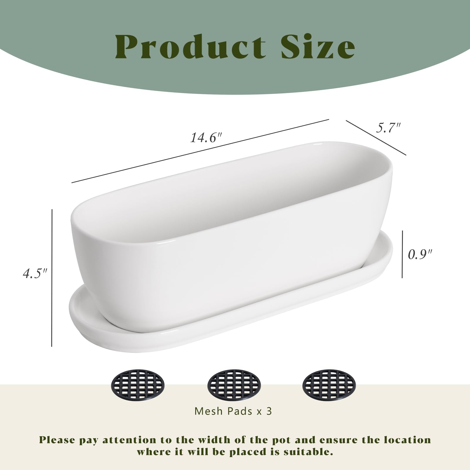 E-liu oval ceramic planter side view, compact for shelves.