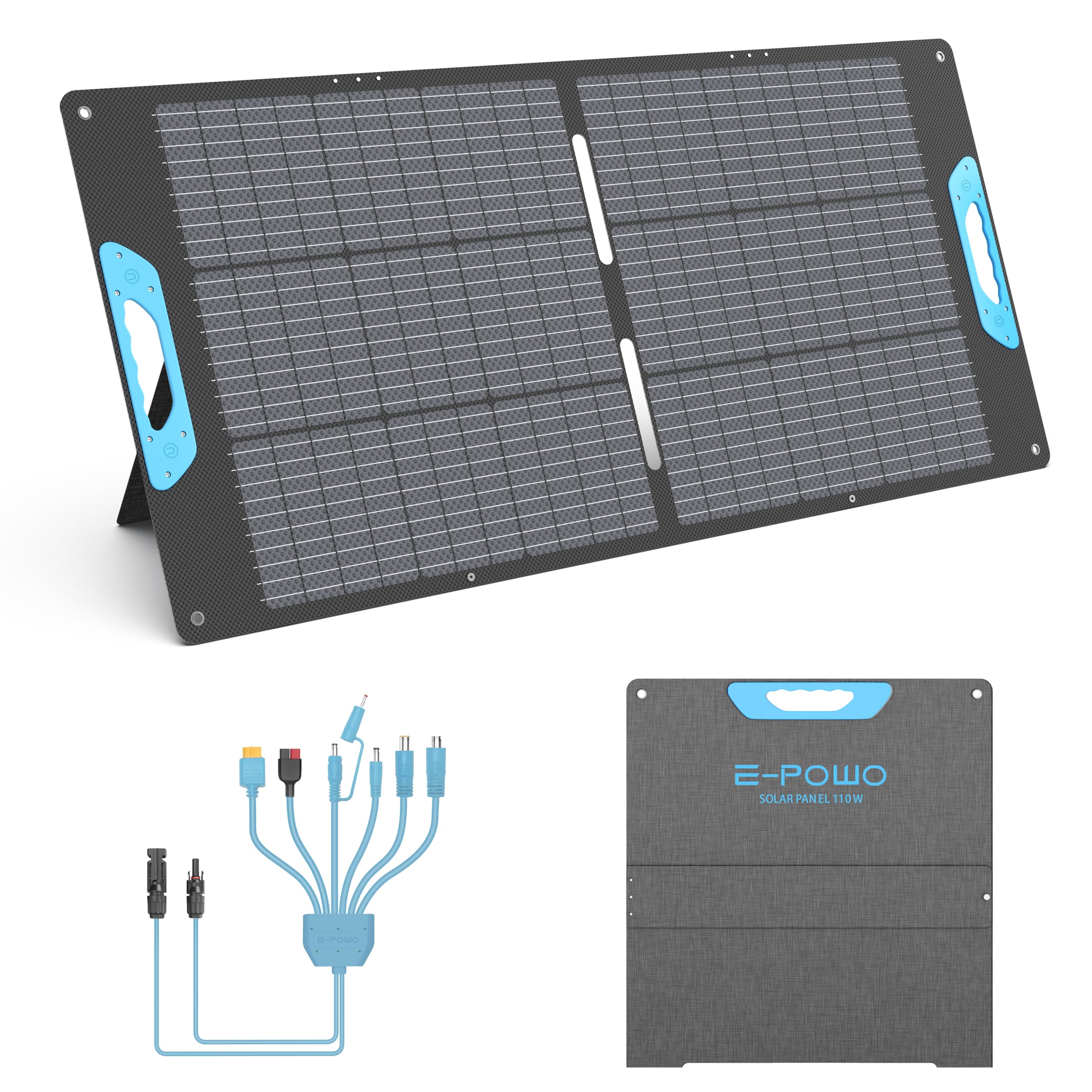 E-POWO 110W folded panel in briefcase style for easy transport.
