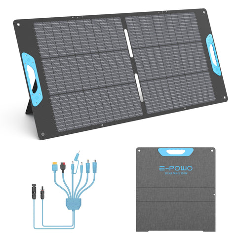E-POWO 110W folded panel in briefcase style for easy transport.