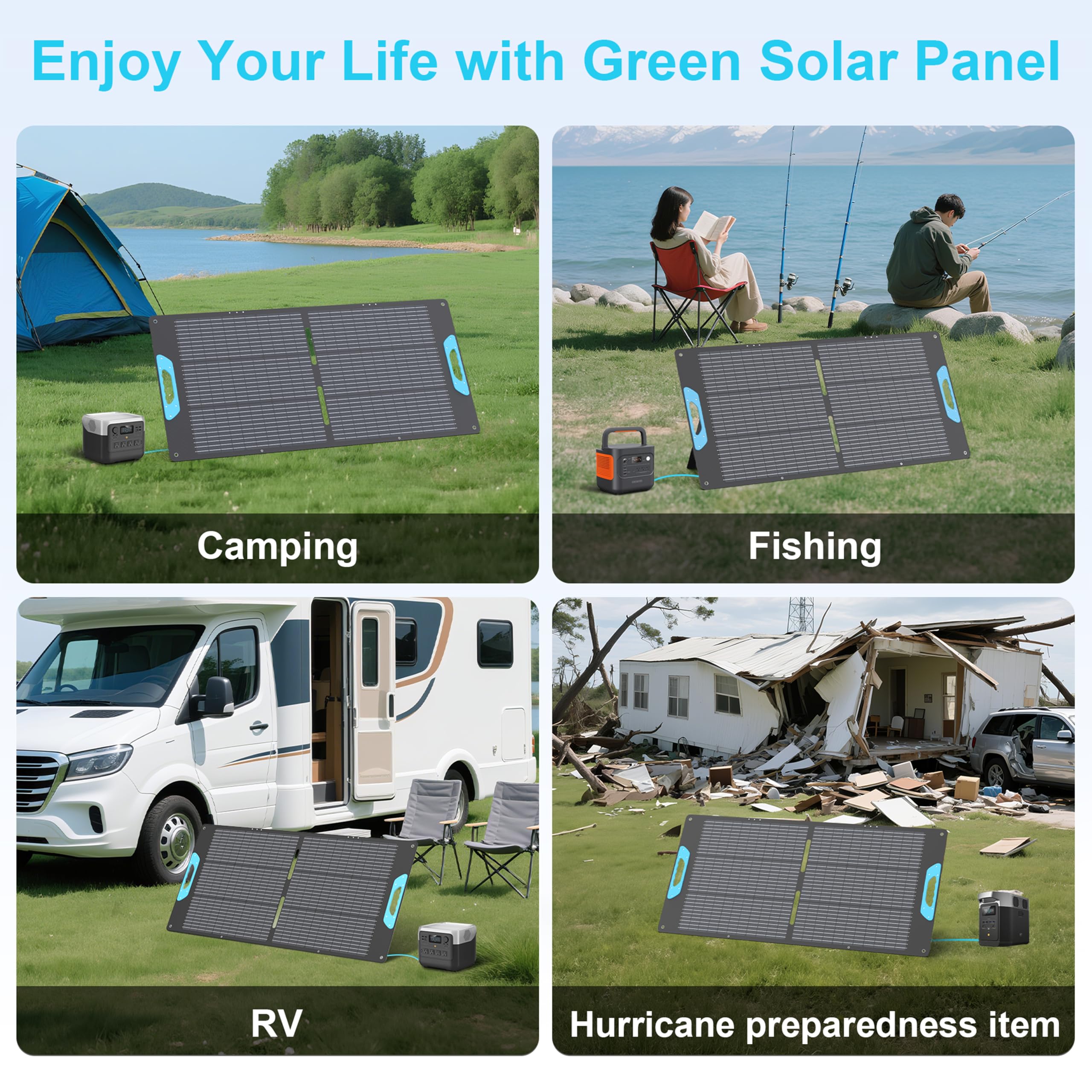 RV setup with E-POWO 110W panel mounting via grommets.