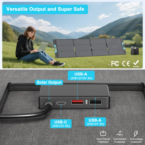 E-POWO 220W panel folded like a briefcase for easy transport.