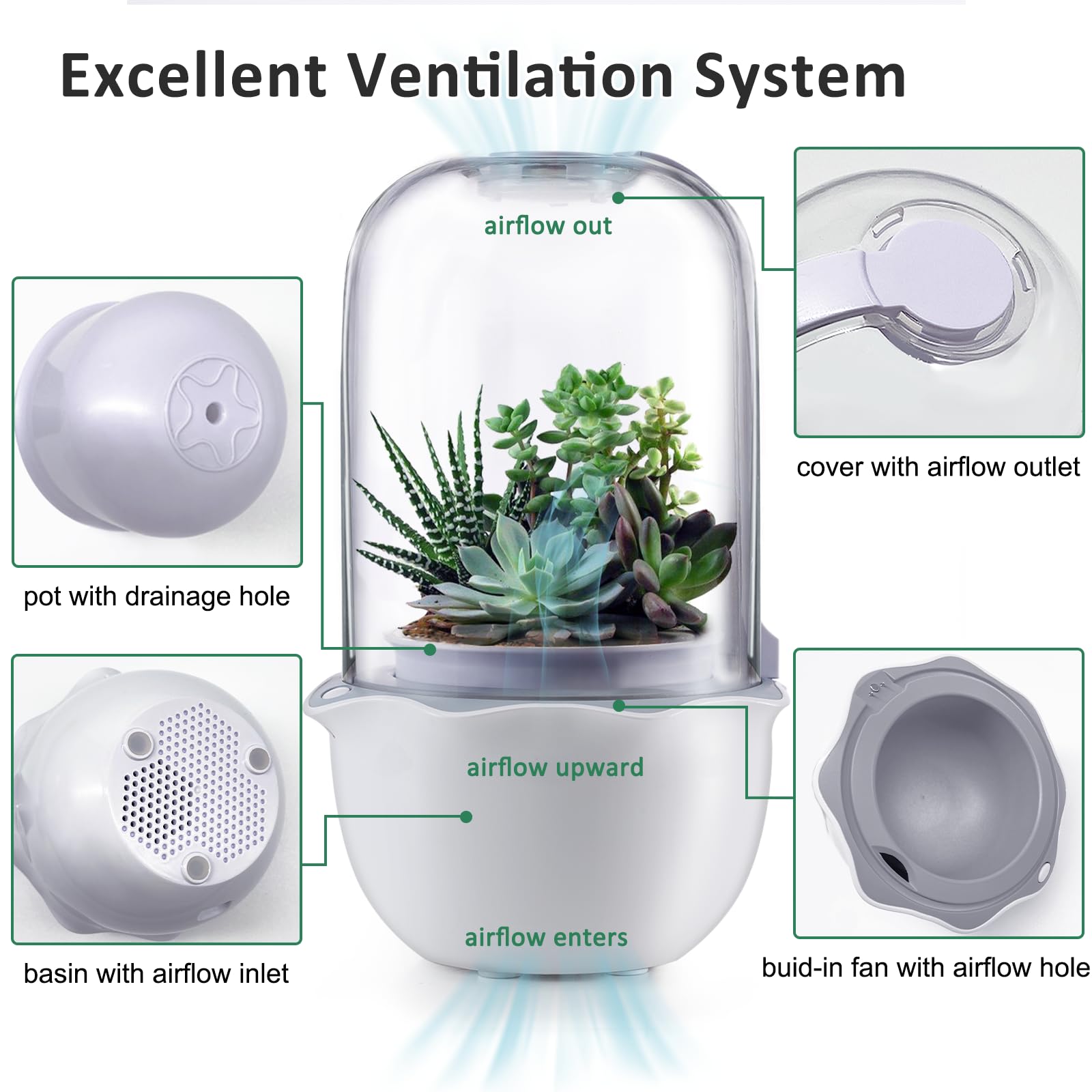E SUPEREGROW LED grow light panel illuminates carnivorous plants indoors.