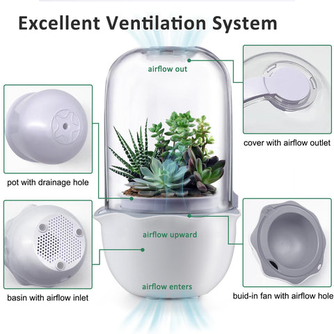 E SUPEREGROW LED grow light panel illuminates carnivorous plants indoors.