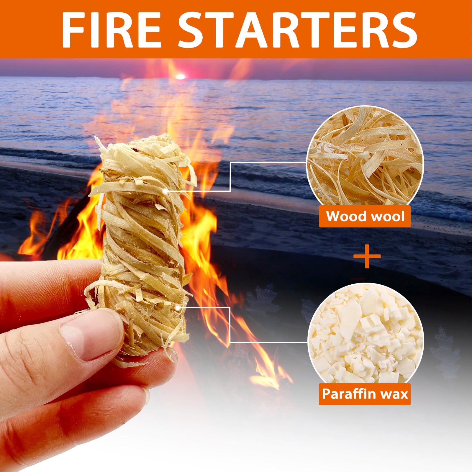 E500 natural pine firestarters image highlighting eco-friendly, clean burn for indoor fireplaces