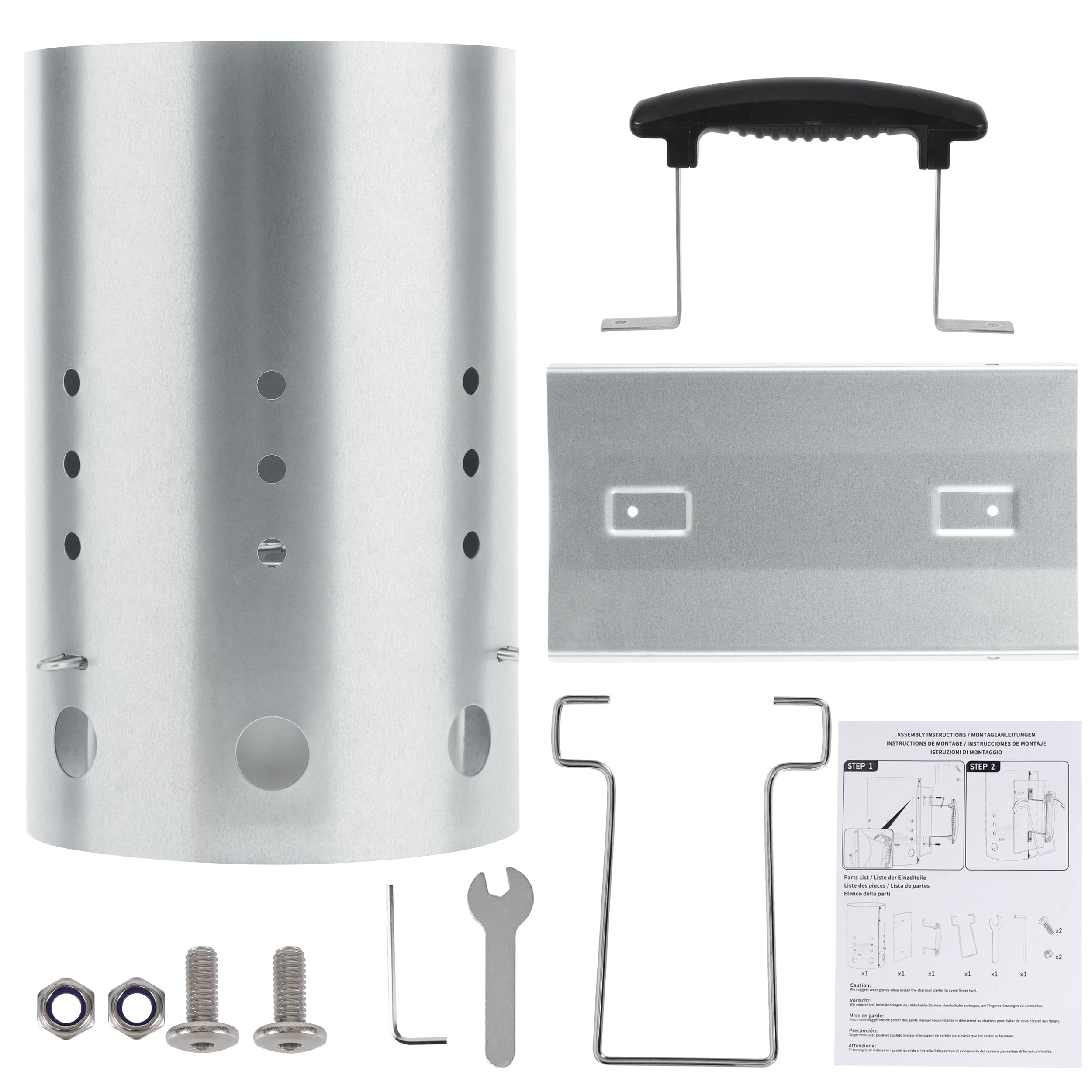 E500 universal compatibility with lump charcoal, briquettes, and hardwood.