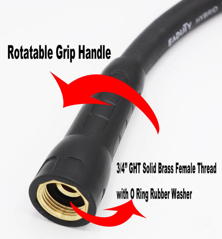 EADUTY hose features solid brass fittings for leak-resistant connections.