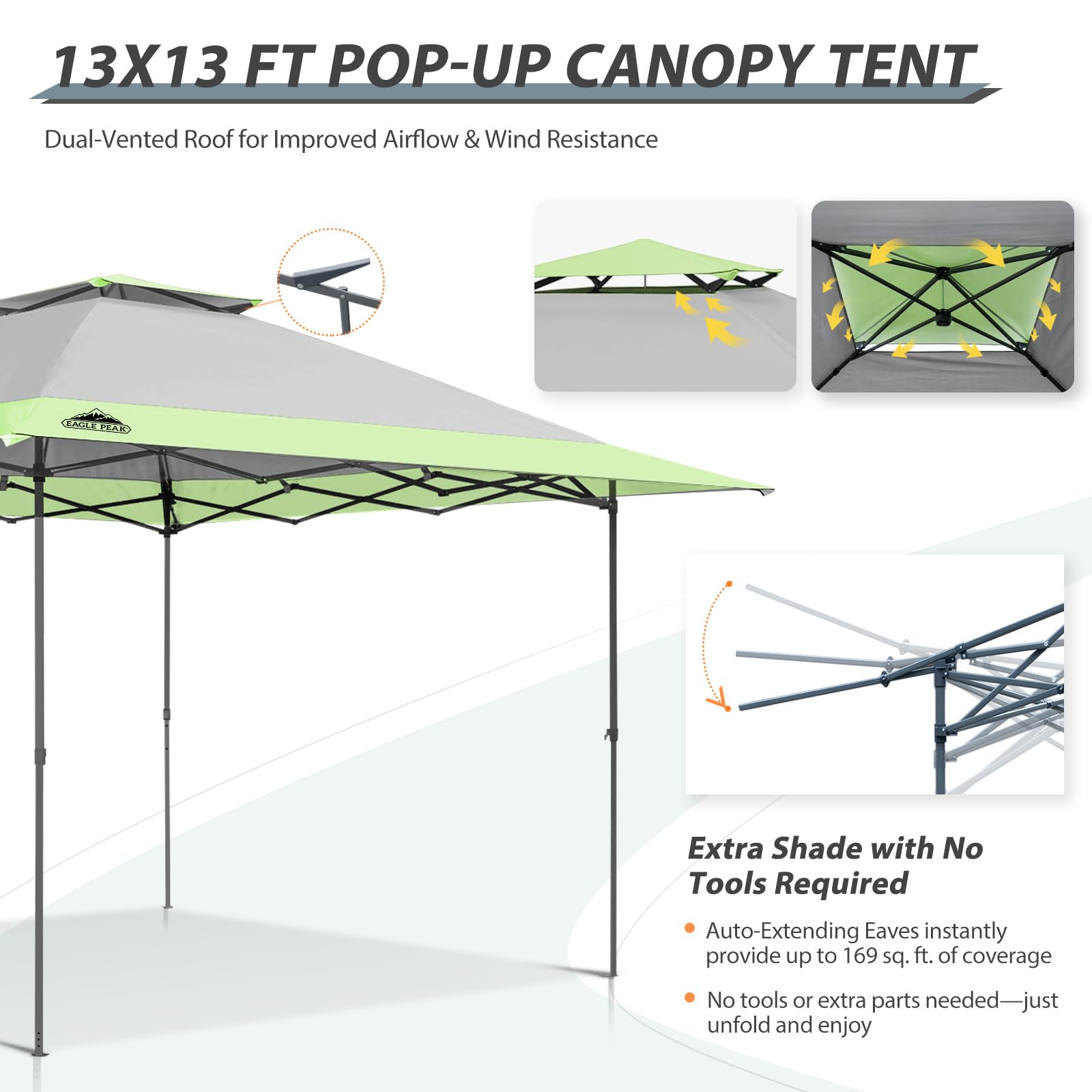 3-position telescoping legs for adjustable shade coverage
