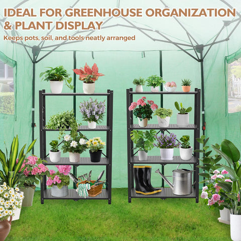 Eagle Peak shelves holding pots and seed trays for organization