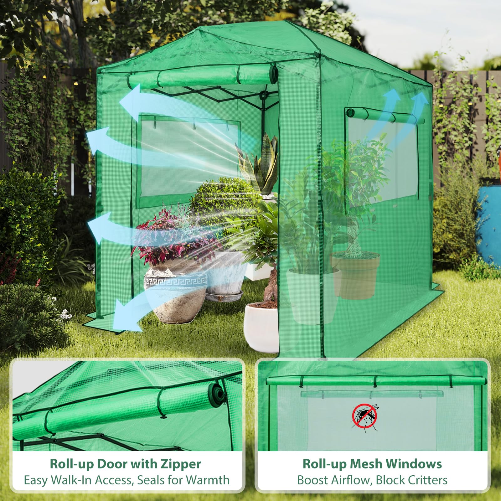 EAGLE PEAK Side windows boost ventilation while deterring pests.