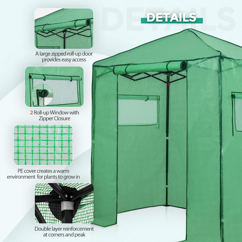 EAGLE PEAK Walk-In Greenhouse entry offers ample tending space