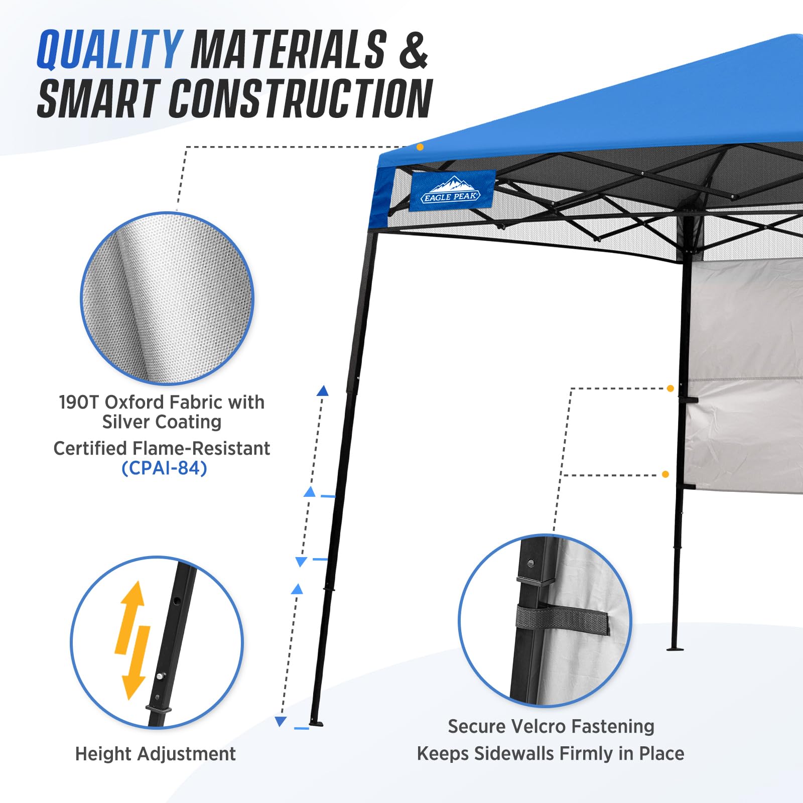 Eagle Peak canopy is water resistant for light rain showers.