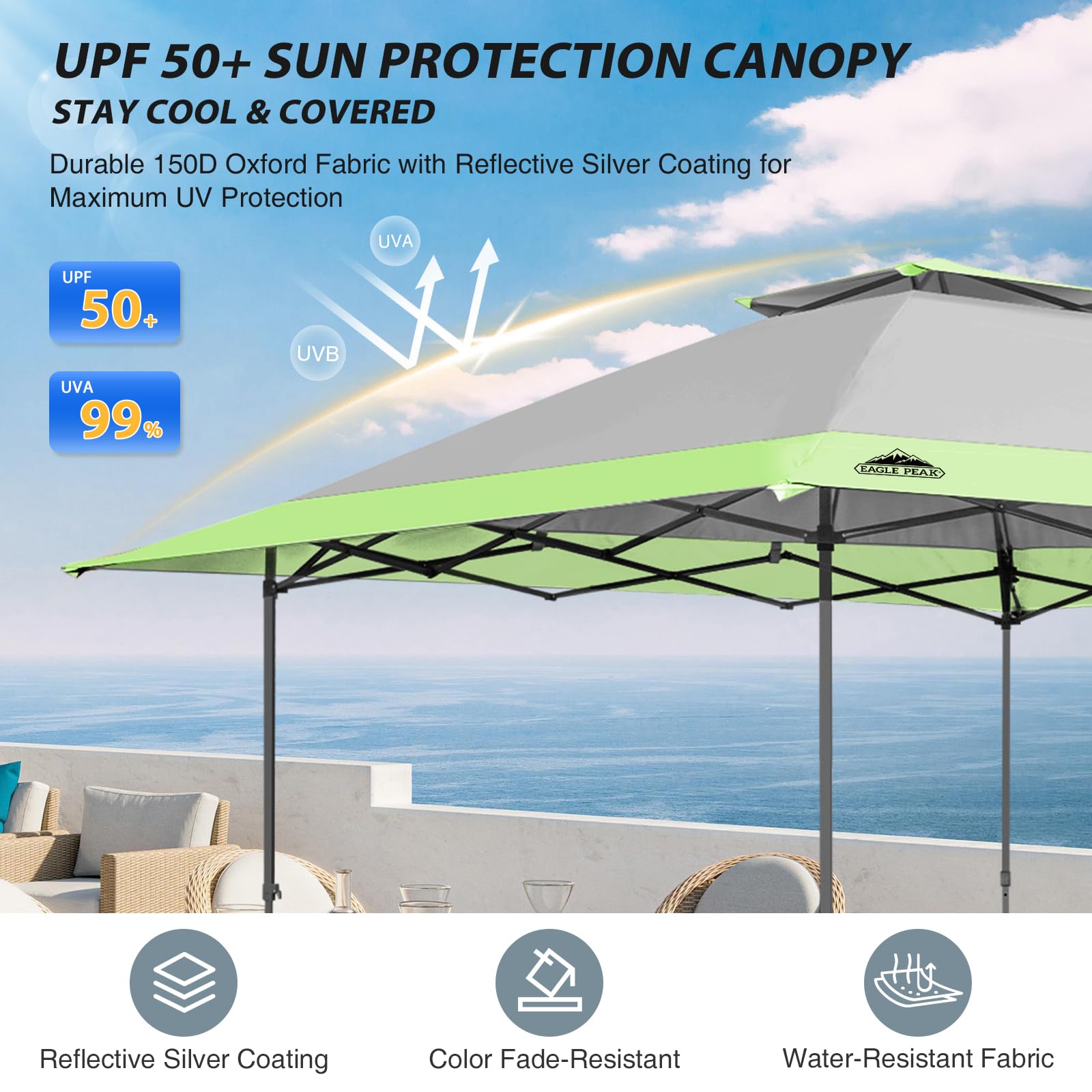 Weight bags stabilize canopy on grass, sand, or pavement
