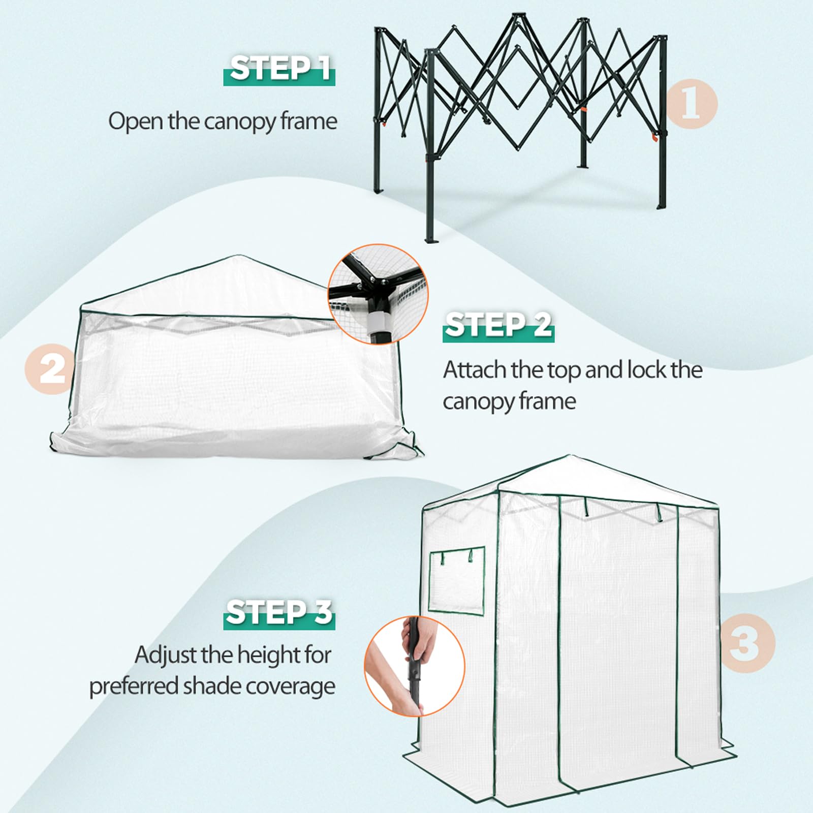 Eagle Peak greenhouse with zippered roll-up doors for quick entry and ventilation.