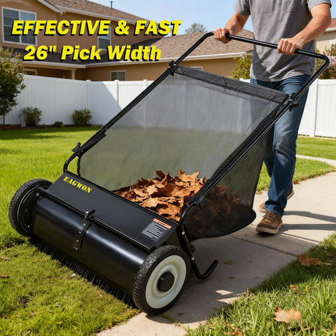 EAGWON lawn sweeper with 7 cu ft hopper for extended collection