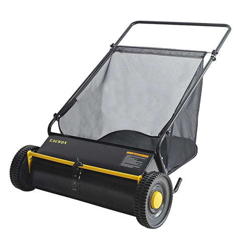 EAGWON Push Lawn Sweeper with 26-inch-wide sweep for fast cleanup.
