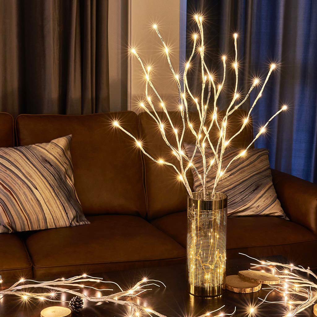 EAMBRITE birch tape bark twig branch lights with warm glow for indoor or outdoor use