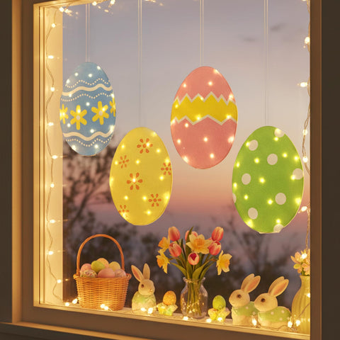EAMBRITE Easter egg lights outline a garden bed for evening illumination