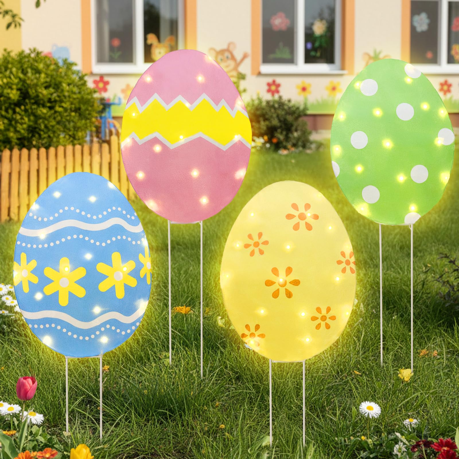 EAMBRITE Easter egg lights set includes 4 eggs with 60 LEDs for a gentle glow