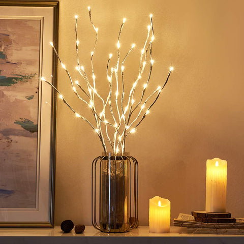 EAMBRITE pre-lit birch twig branch 30in with 60 LEDs for cozy indoor decor