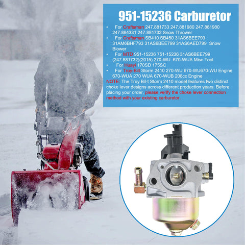 Eamonhigh 951-15236 carburetor for Troy-Bilt Storm 2410, smoother starting