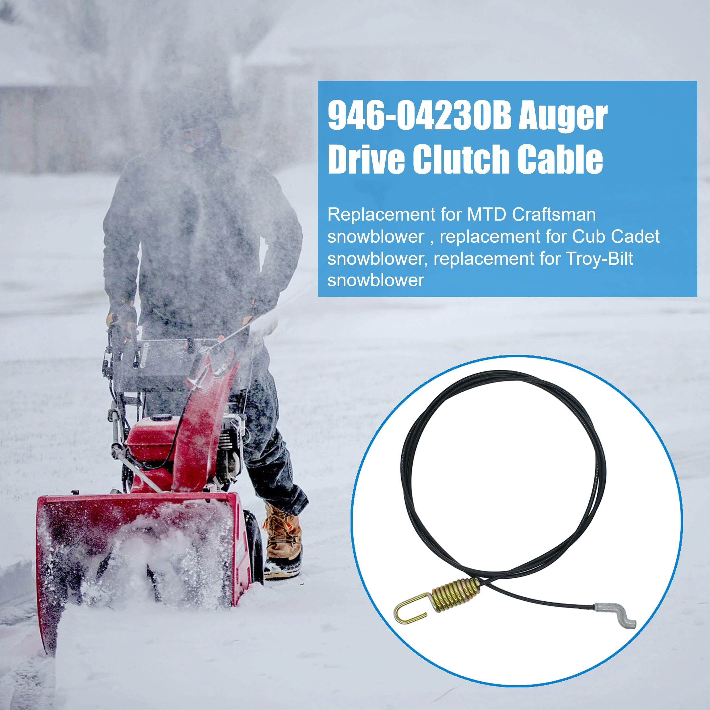 Eamonhigh auger cable 47.5 inches for Cub Cadet 2X/3X, ready-to-install replacement.