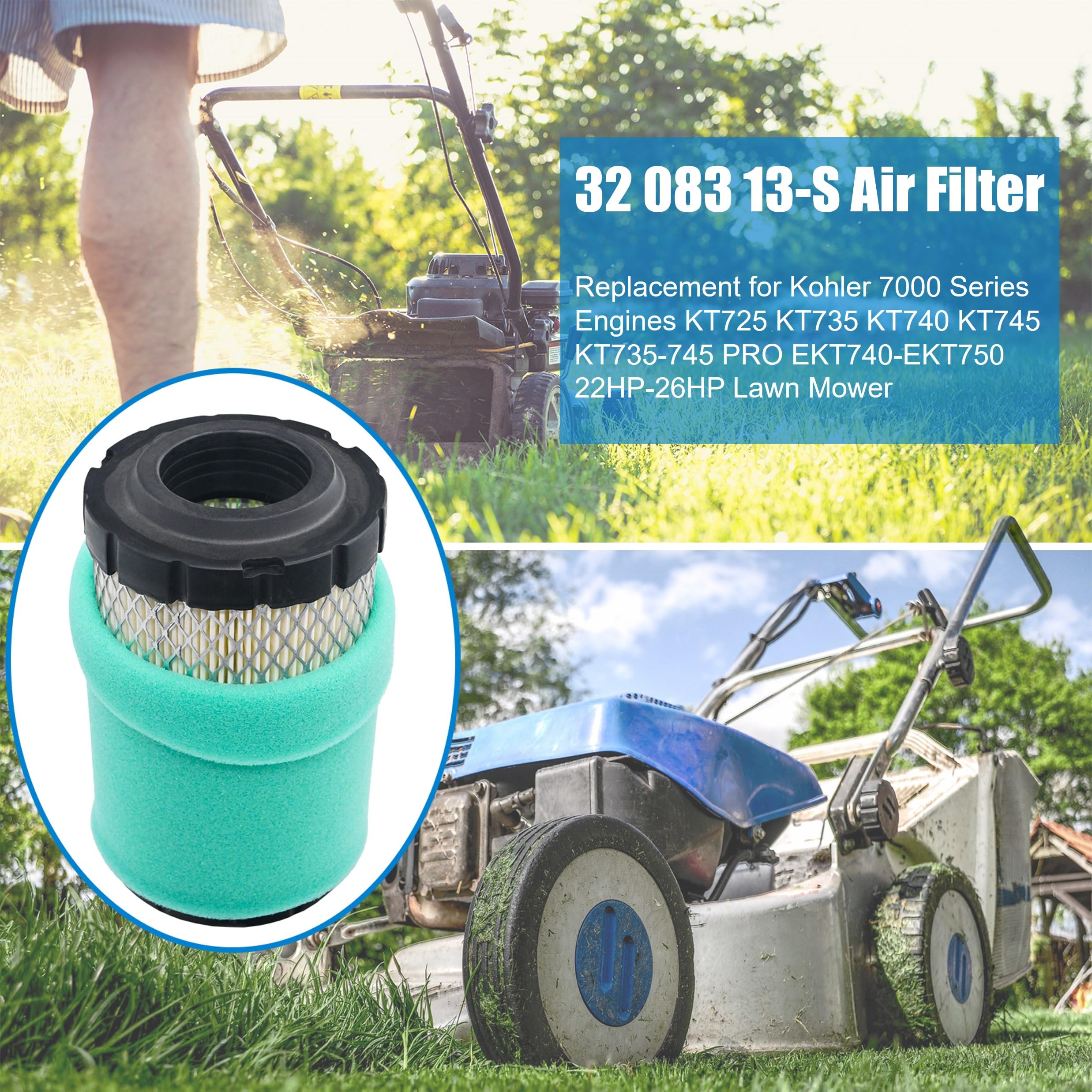 Eamonhigh Kohler air filter side view showing compact fit for KT725–KT745 engines.