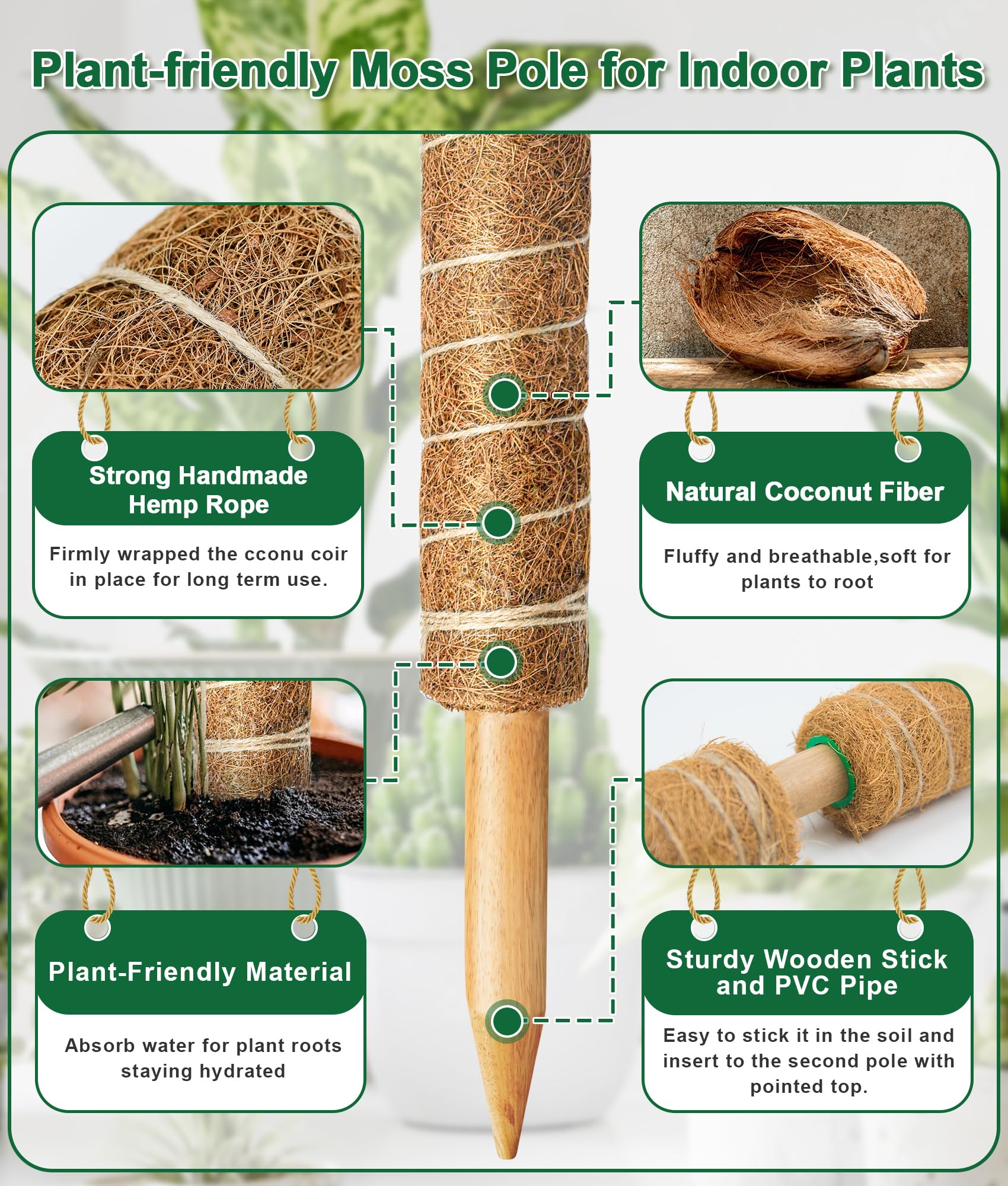 EAONE coconut fiber texture detail shows natural, durable plant support.