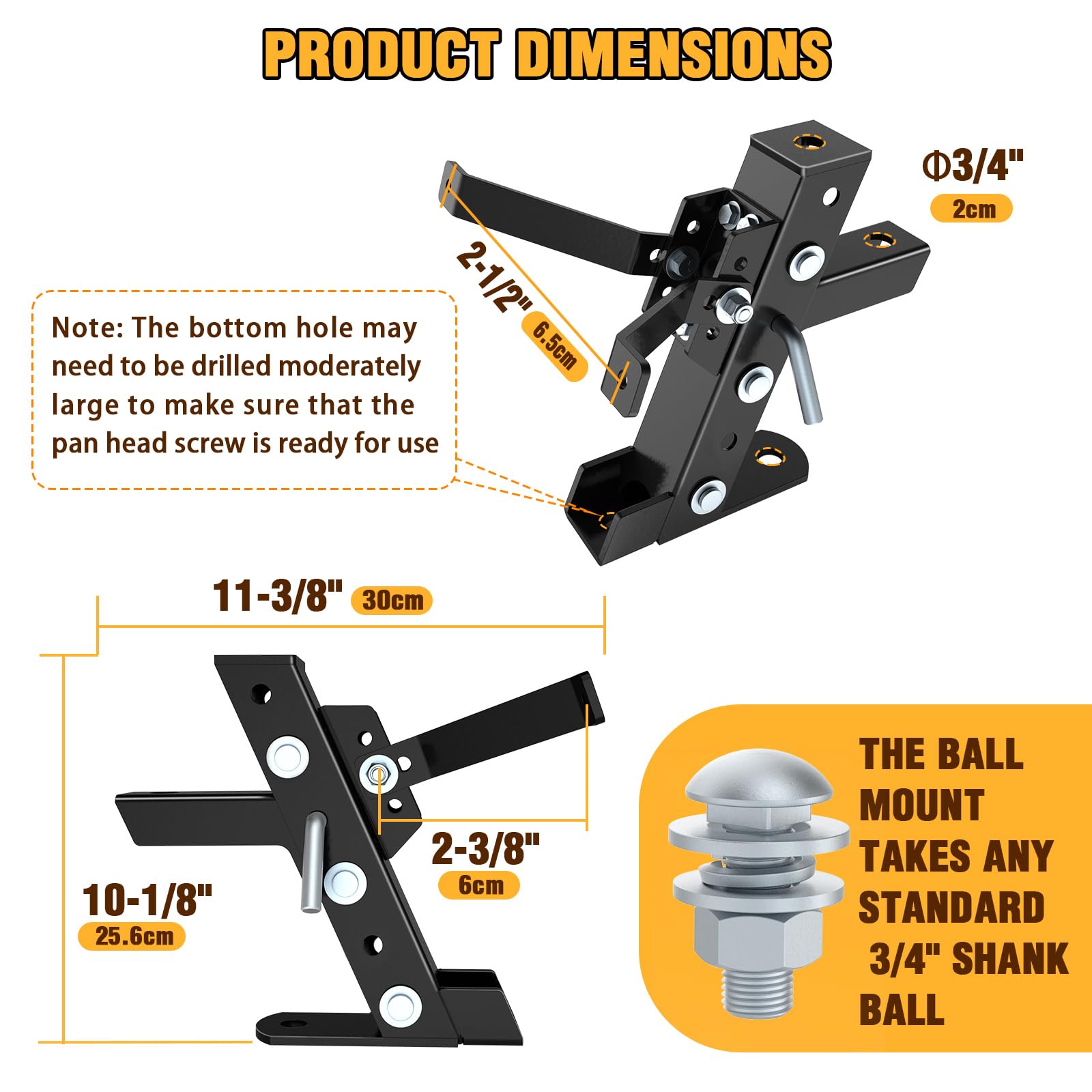 Eapele five-position hitch enables level trailer alignment on uneven ground.