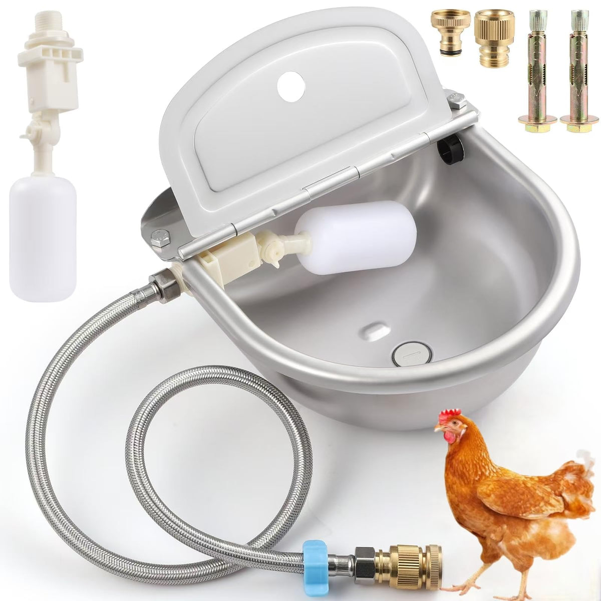 EAPIKON automatic water dispenser outdoors, ready to hydrate poultry.