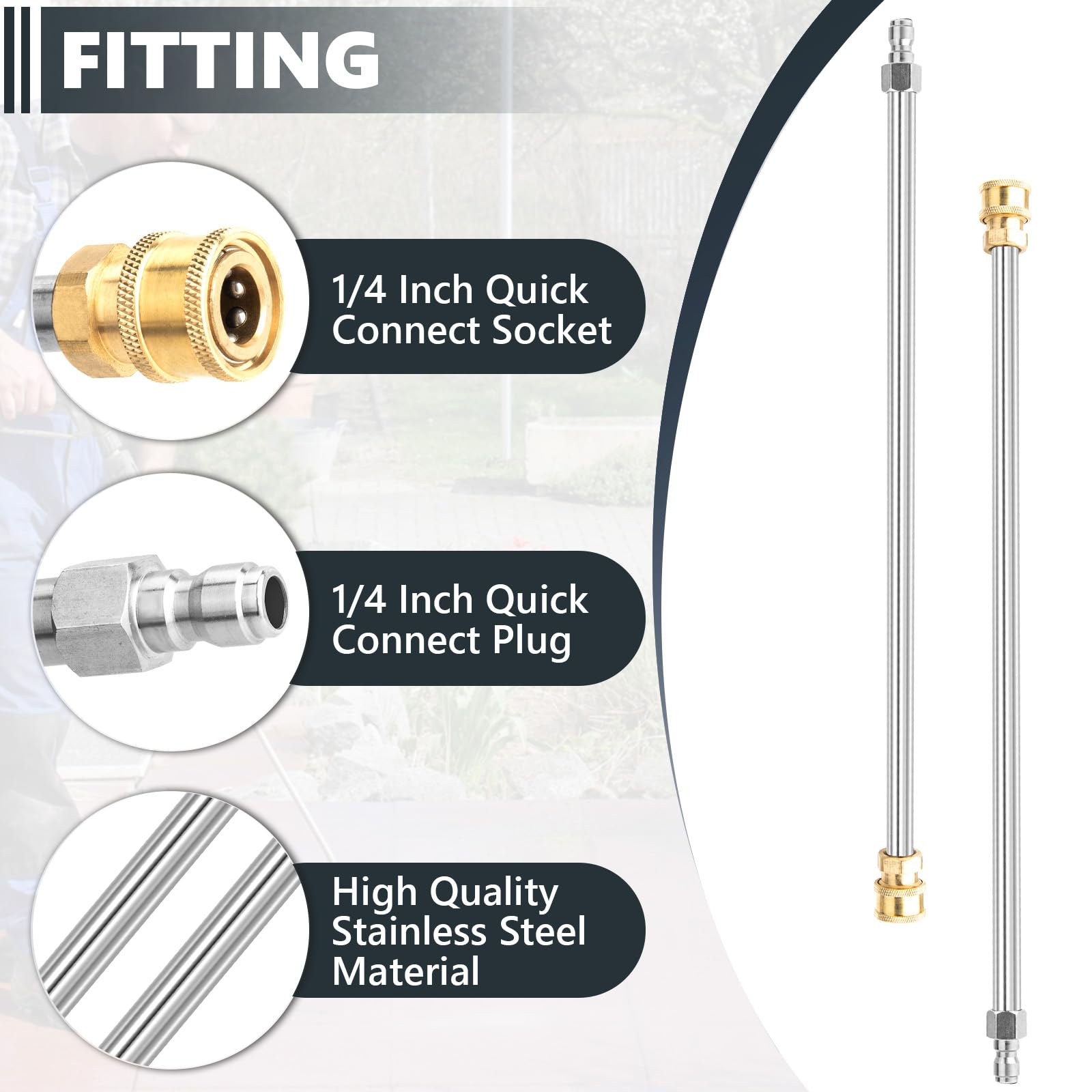 EARLEAS extension wand shows universal compatibility with many guns and nozzles.