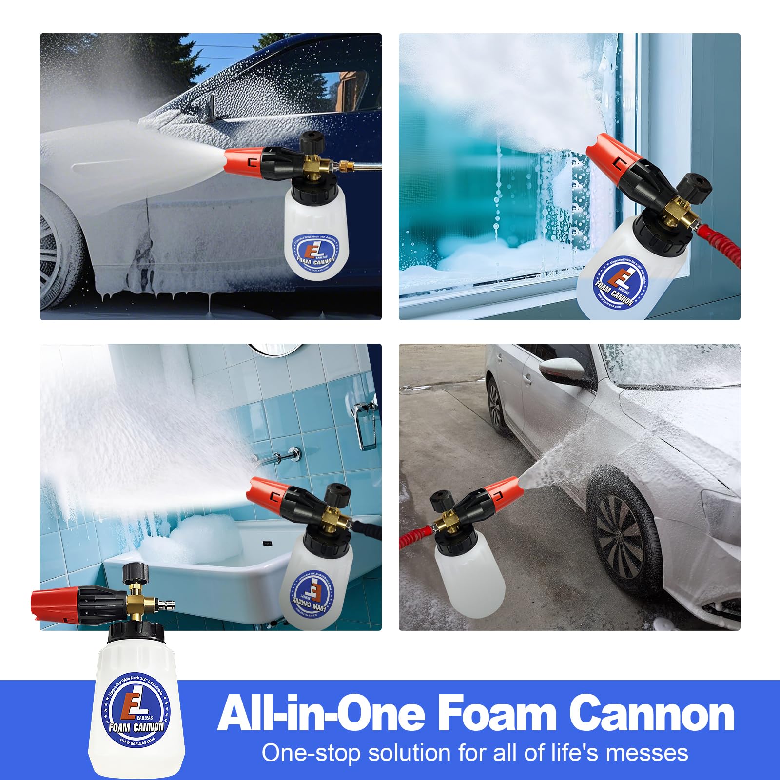 EARLEAS foam cannon 360-degree nozzle for versatile angle control