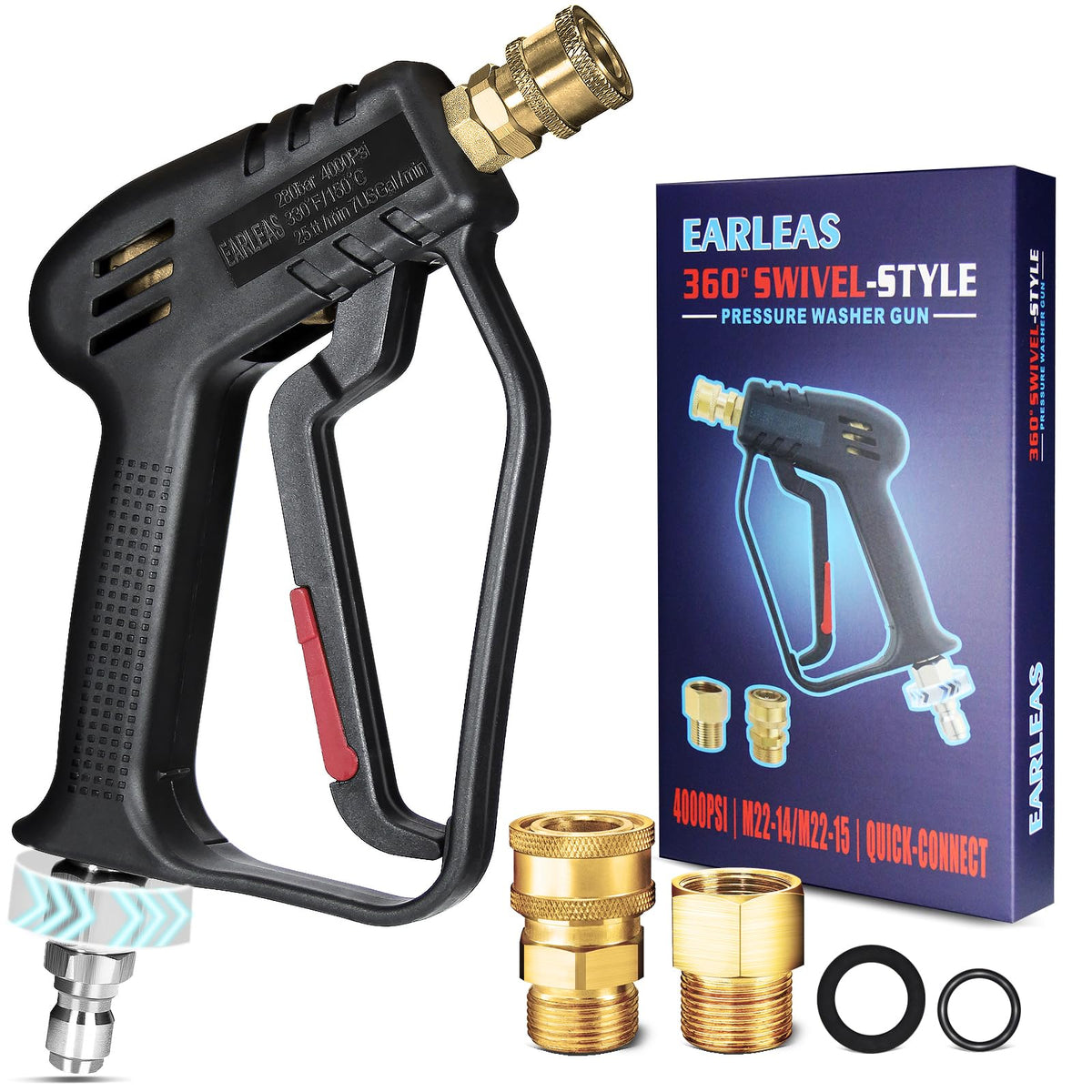 EARLEAS short gun swivel enables smooth, tangle-free maneuvering for car detailing.