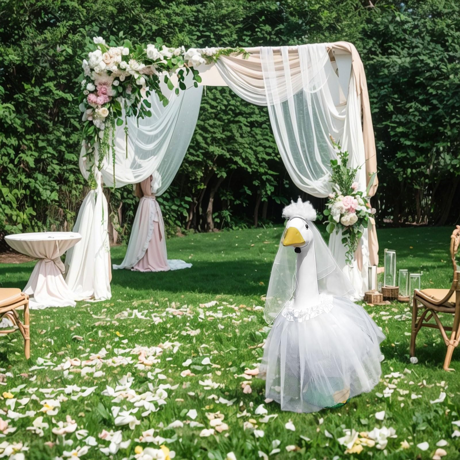 Earssa lace-trim veil goose outfit exudes bridal flair