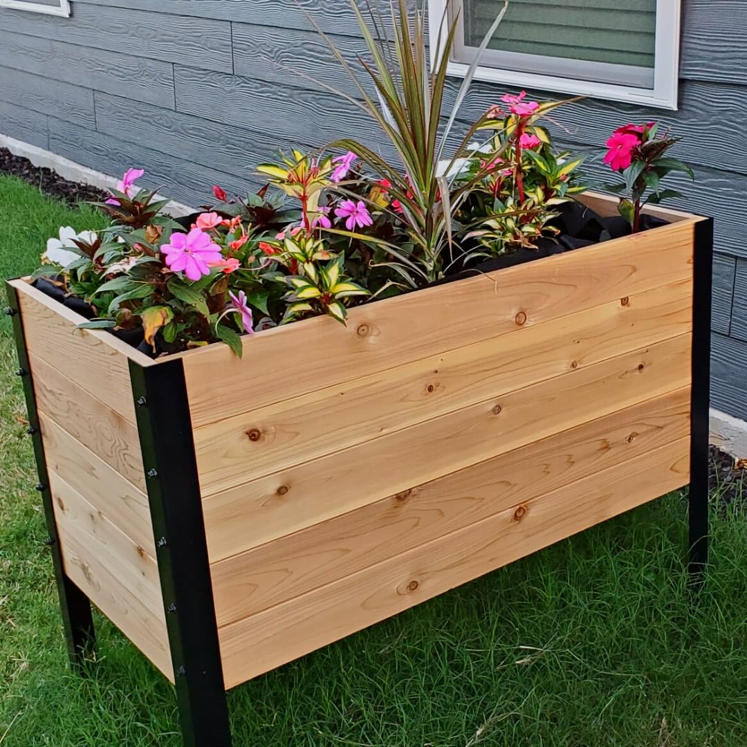 EARTH ELEVATED cedar bed on patio demonstrates versatile indoor-outdoor use for herbs and plants.