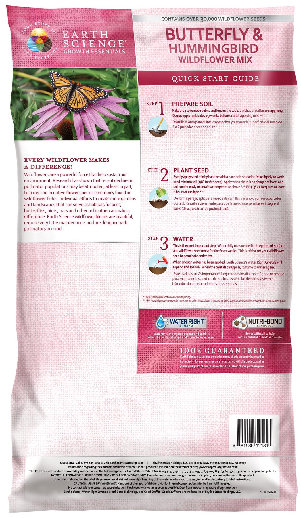 Earth Science 3-in-1 wildflower pack nourishes plants and enriches soil.