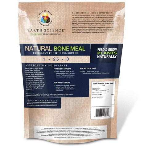 Earth Science bone meal plant food applied to garden beds for robust roots