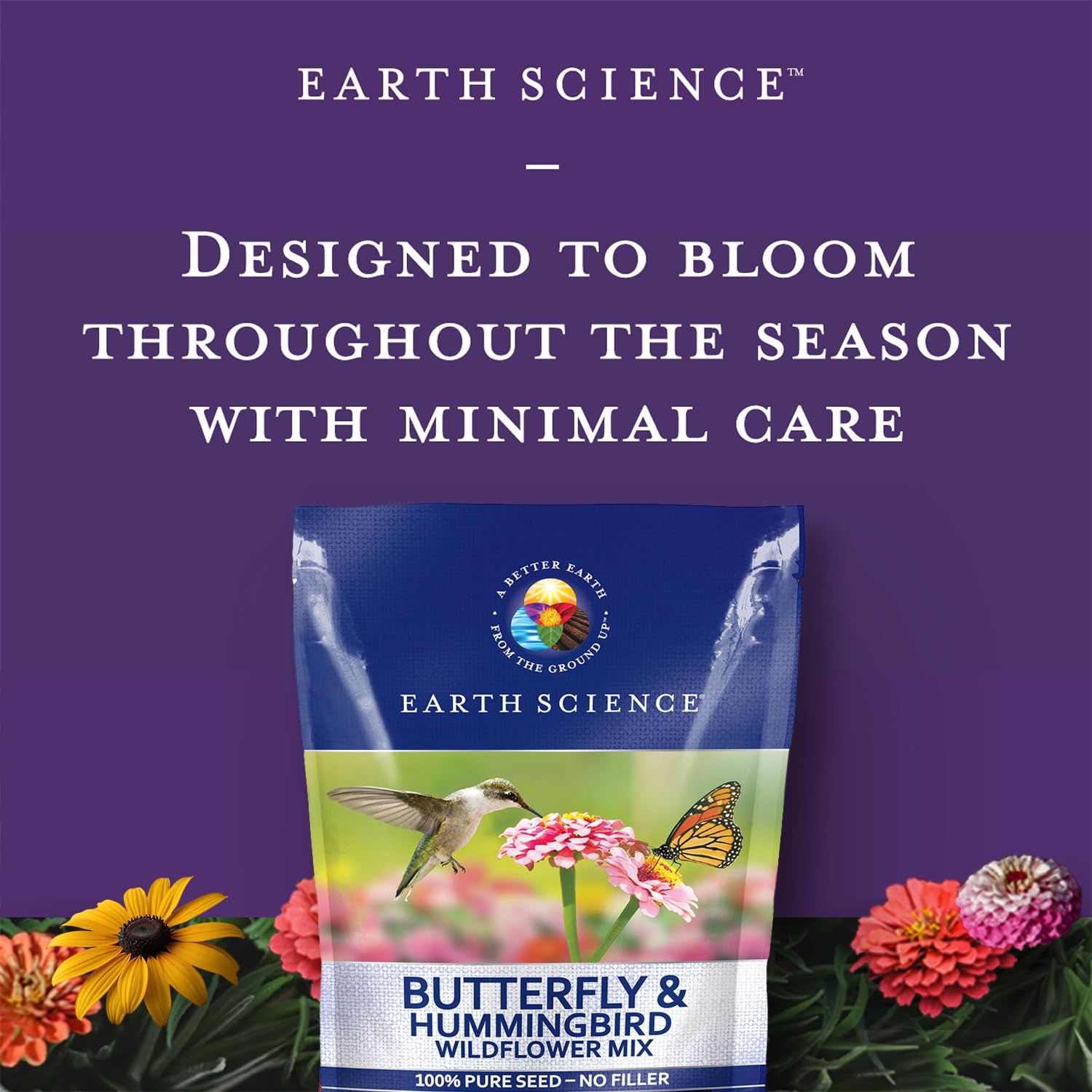 Earth Science colorful flower mix with coneflowers, cosmos, daisies, and Black-Eyed Susans.
