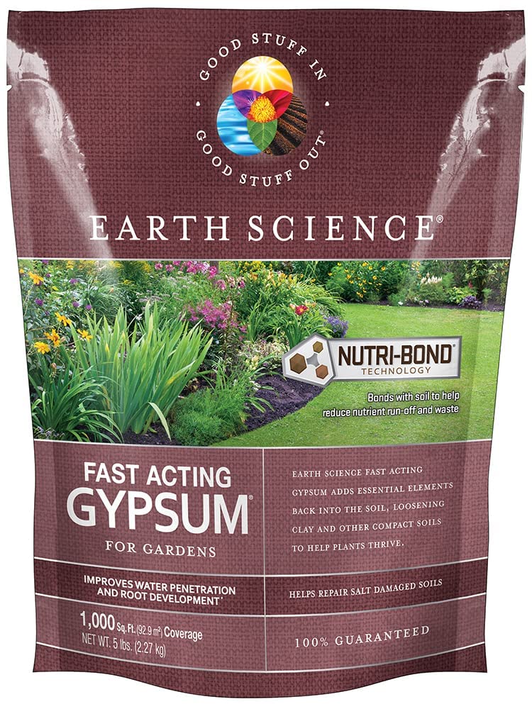 Earth Science gypsum granules 5 lb bag for clay soil loosening and calcium addition